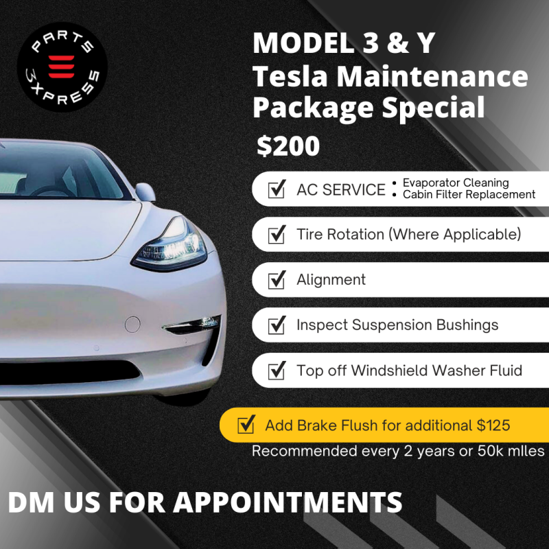 Tesla Model 3 and Model Y Maintenance Package Special for $200